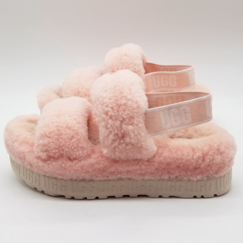 UGG Women's 9 Oh Fluffita Platform Slip On Sheepskin Sherpa Sandal in Pink $110 - Picture 11 of 16
